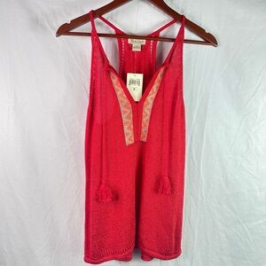 Lucky Brand Red Women Knitted Spaghetti Strap Tunic Tank Top Size M Festival NWT